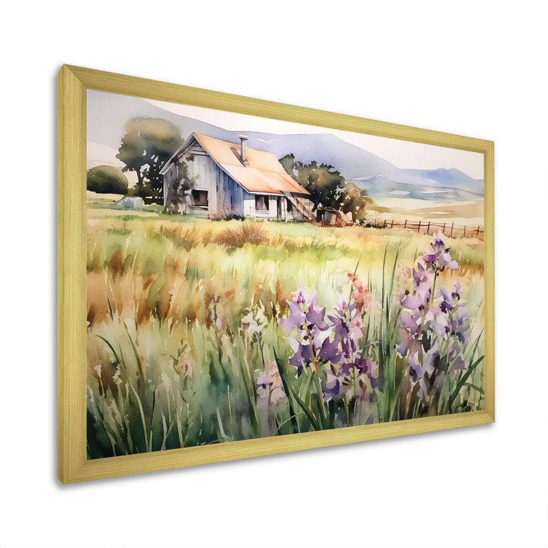 " Lavender Countryside Meadows ", Gold Single Picture Framed, 24" H x 32" W x 1" D