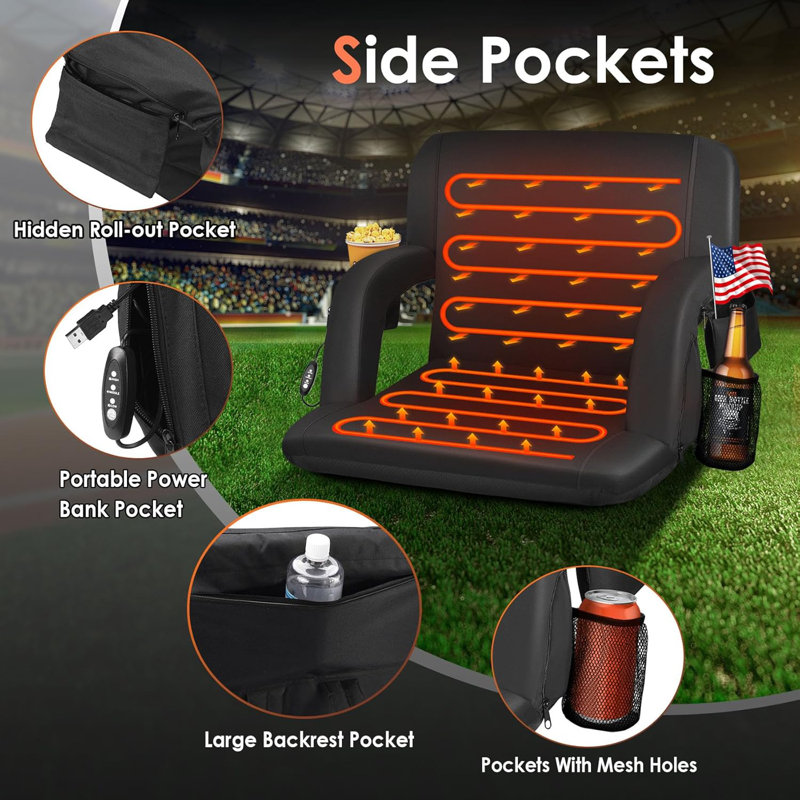 Davisha Heated Folding Stadium Seat 21'W with Wide Cushion and Back Support