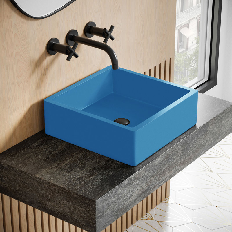 Lisse 15.5" Concrete Square Vessel Sink, Matte Powder Blue