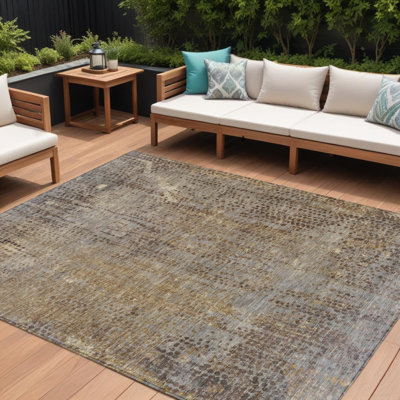 Tapis extérieur lavable abstrait brun et ivoire 10 pi x 14 pi
