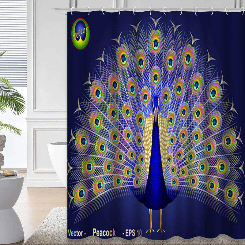 Rideau de douche Peacock Feather Bird Nature Art avec 12 crochets, L 72 po x l 78 po