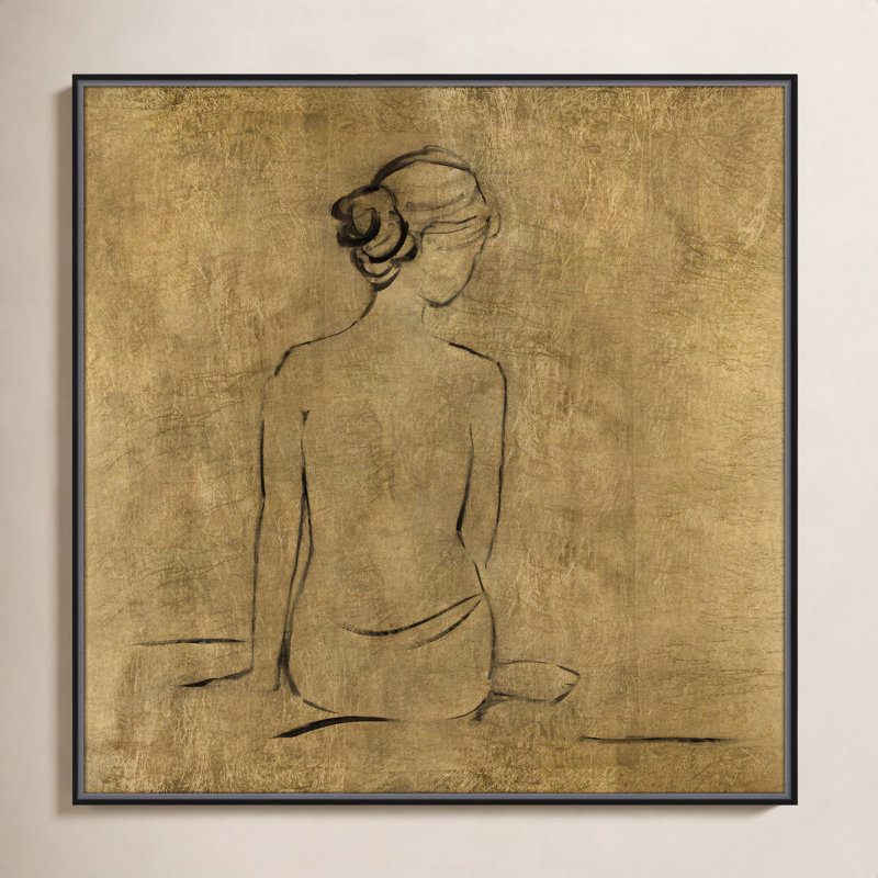 «Maia Golden Bather I» par Sally Swatland - reproduction d'art, H 37,5 po x l 37,5 po x P 2 po, Toile avec cadre noir