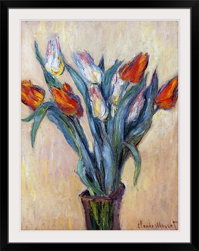 «Classic Art Tulips» par Claude Monet, H 32 po x l 26 po x P 1 po, Cadre noir