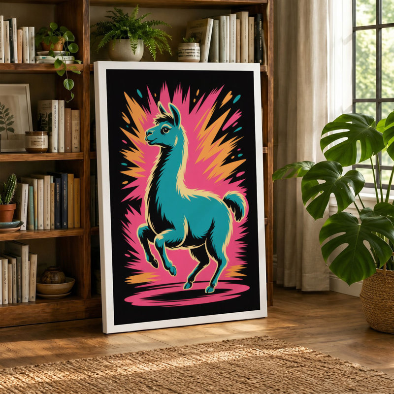 Llama in Starburst Modern - Wrapped Canvas, 18x12 - 45.7 x 30.5 cm, White Border
