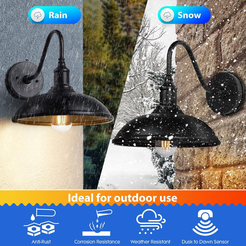 Black Metal 10.9" Dusk to Dawn Outdoor Barn Light Fixture