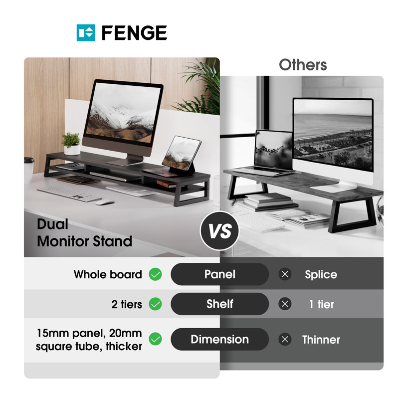 Dual Monitor Stand Riser for Desk, 42.5in Large Monitor Stands for 2 Monitors, Black