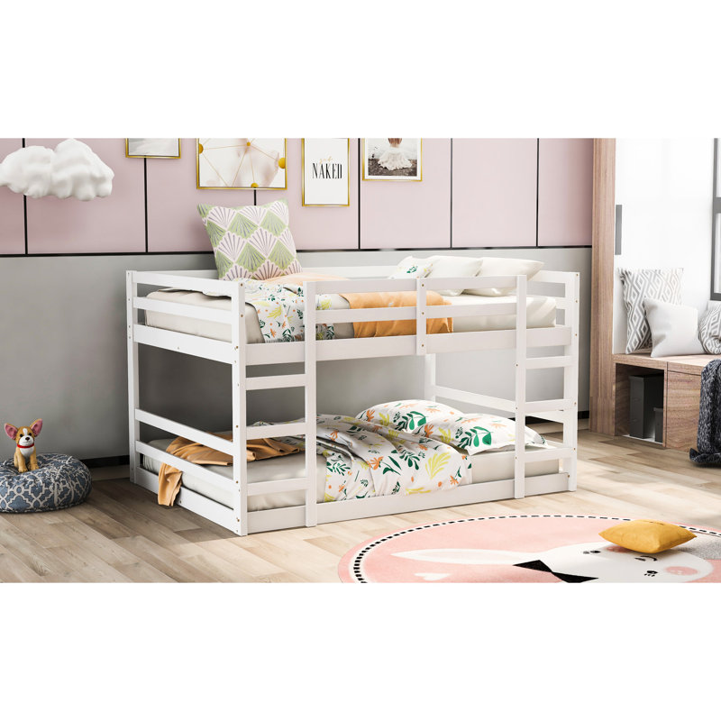 Lit double superposé au-dessus avec finition blanche - Bois de pin fabriqué et matériaux de qualité commerciale, Blanc