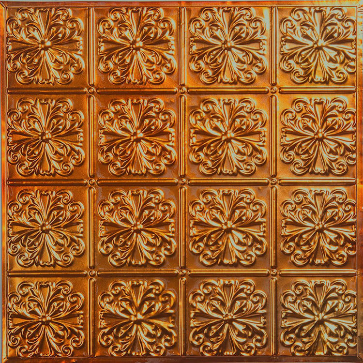Carreaux de fer-blanc en métal avec dosseret de 2 pi x 2 pi (24 po x 24 po) American Tin Ceilings, Cuivre rustique