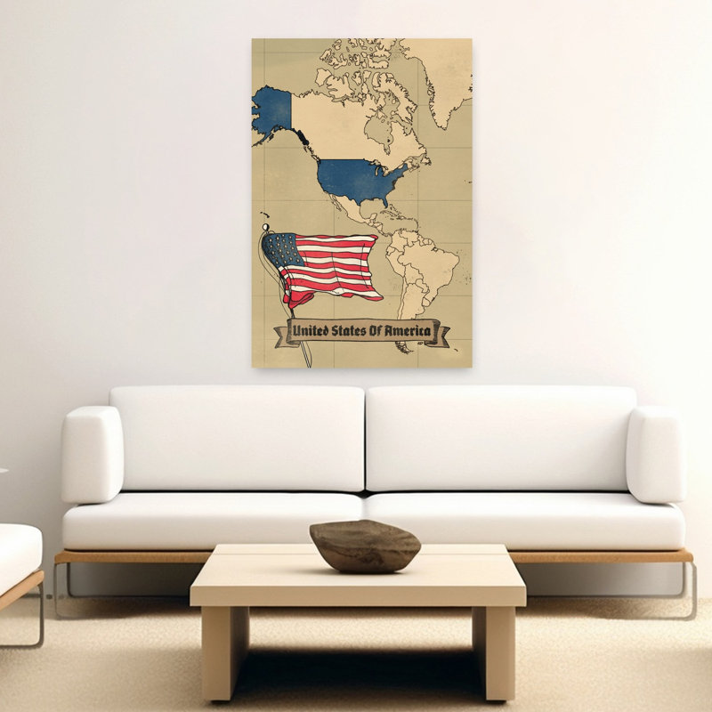 «Patriotic Usa Map», art mural rétro rétro