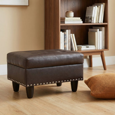Leather Ottoman With Storage, Large Upholstered Footrest Stool Toy Box Storage Bench For Bedroom Living Room,