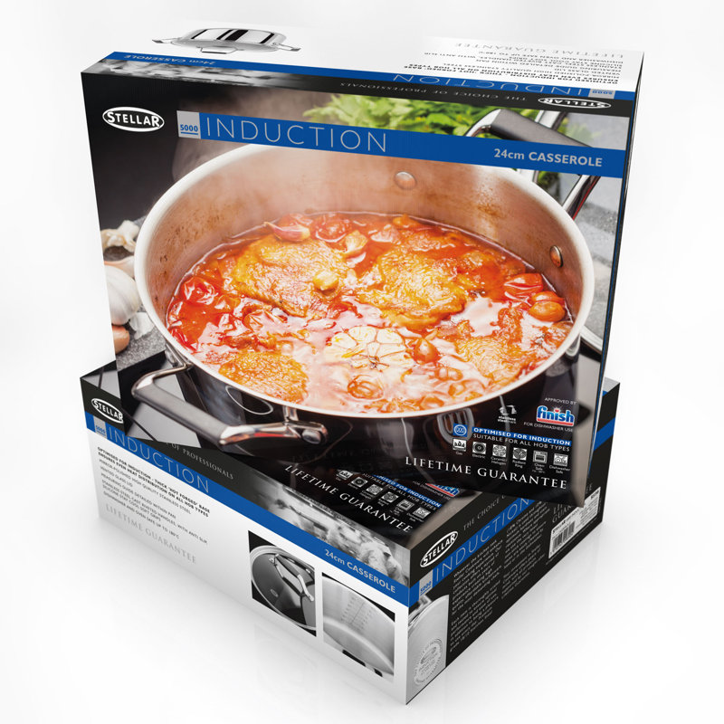 Stellar Induction, 24cm Stainless Steel Casserole with Glass Lid, 4.5L