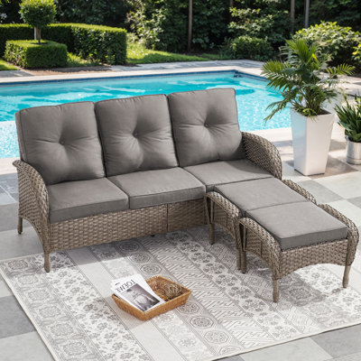 Keywest Patio Outdoor PE Wicker Sofa Sectional With Ottoman With Cushions