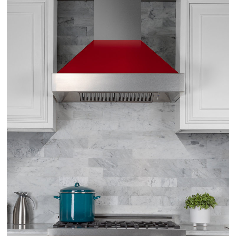 48" Fingerprint Resistant Stainless Steel Range Hood with Fingerprint Resistant Shell (8654SN-48), Red Gloss
