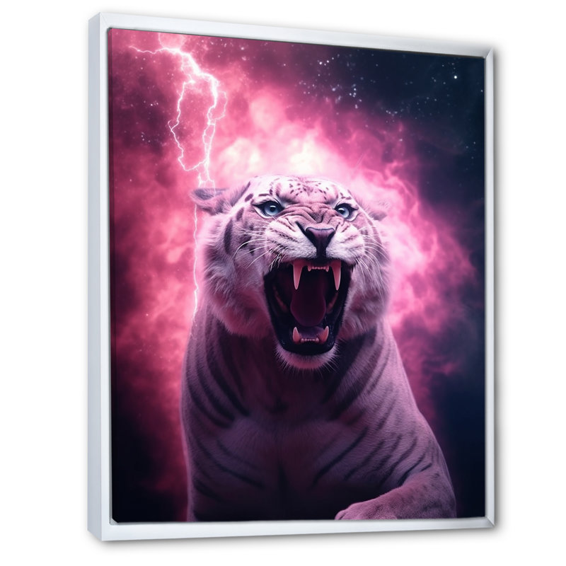«Pink Lightening WIld Tiger I», reproduction sur toile, H 32 po x l 16 po x P 1 po, Cadre flottant blanc