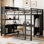 Lit mezzanine en métal avec garde-robe et bureau en forme de L, lit mezzanine avec cubes de rangement et tablettes, lit mezzanine robuste pour adultes