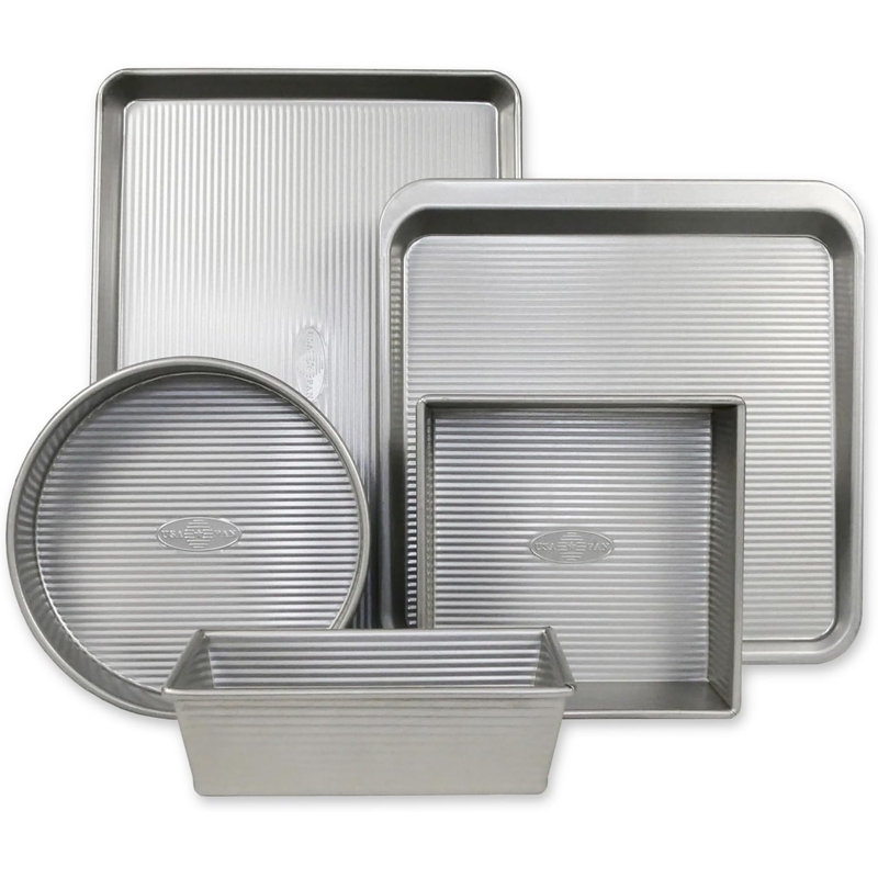 USA Pan Bakeware Aluminzed Steel 5Pcs Set - Half, Cookie Sheet, Loaf & Cake Pan