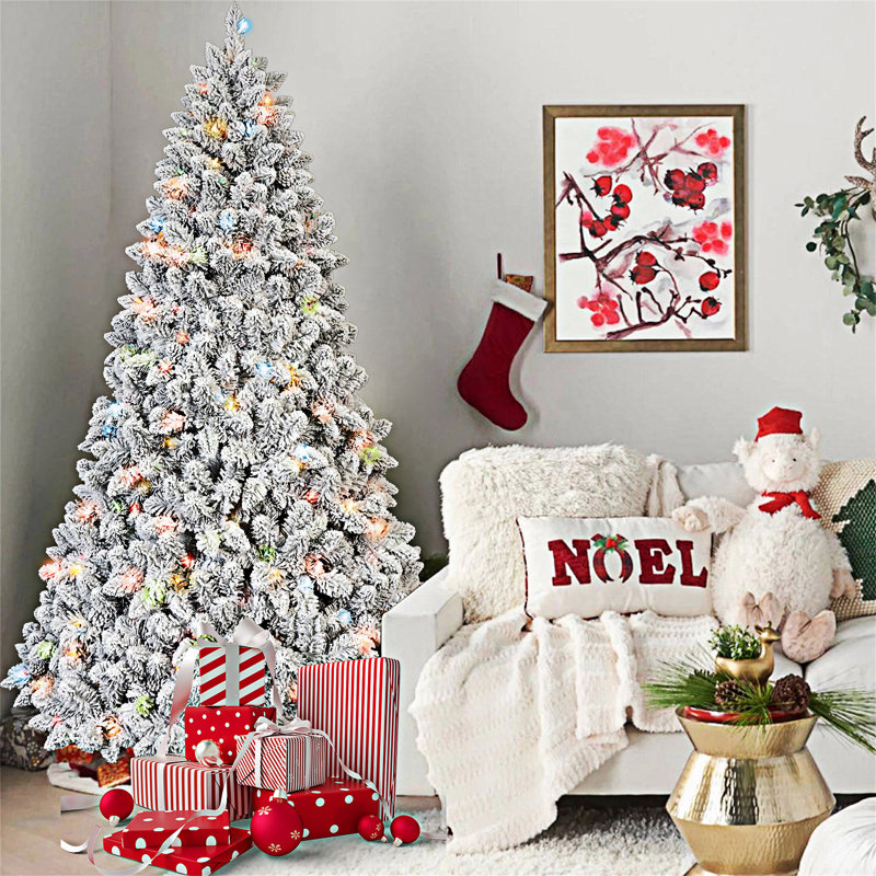 Arbre de Noël floqué avec support en métal, 4', Multicolore