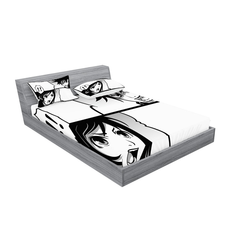 Drap-housse et coussin décoratif Ambesonne, noir, blanc, gris, Ensemble de draps pour très grand lit californien