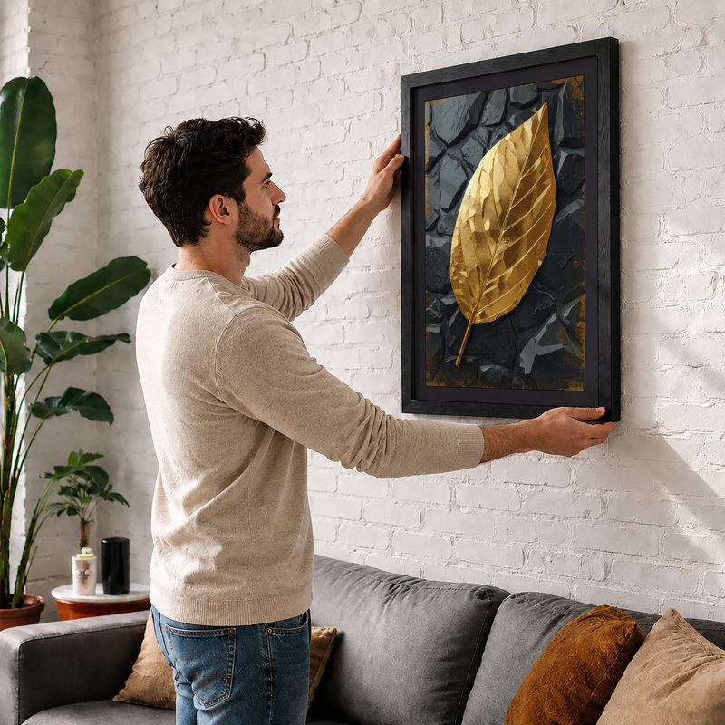 Golden Leaf Minimalist - Framed Print, Walnut, A1 - 84.1 x 59.4 cm