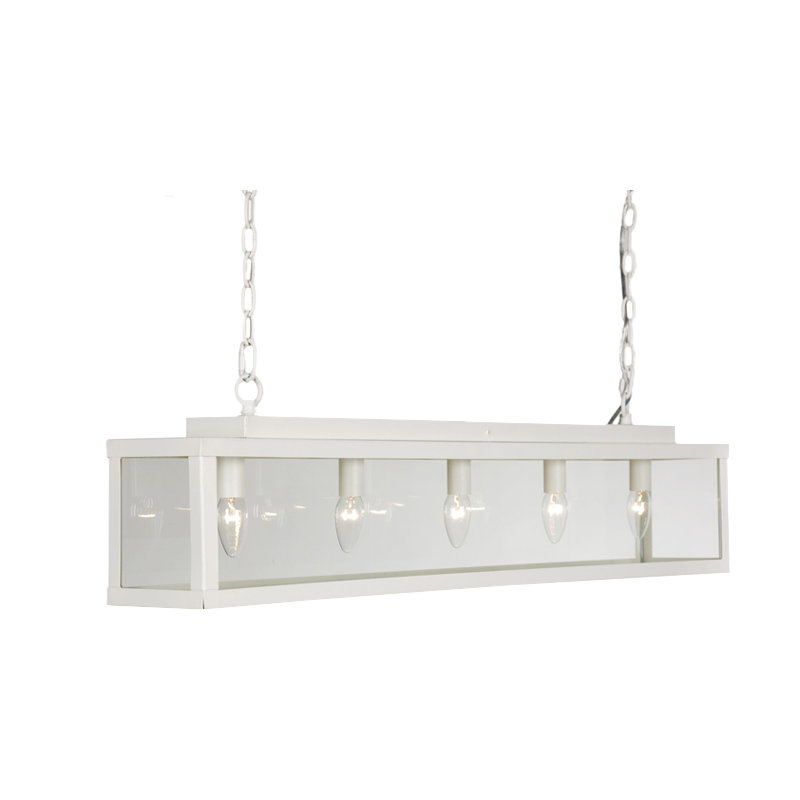 Taplin 5 - Light Kitchen Island Pendant, Beach Ivory Metal and Clear Glass