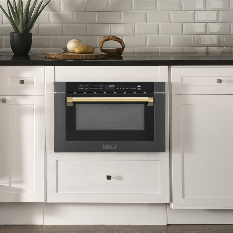 24" 1.2 cu ft. 1000 - Watt Black Stainless Steel Microwave Drawer with Sensor Cooking, Gold