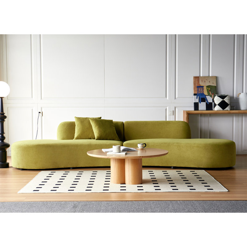 Canapé courbé de 132 po avec coussins décoratifs, Velours vert olive