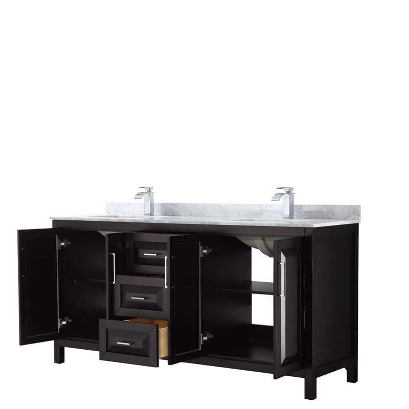 Daria 72'' W Double Vanity, White, Carrara Cultured Marble, Polished Chrome