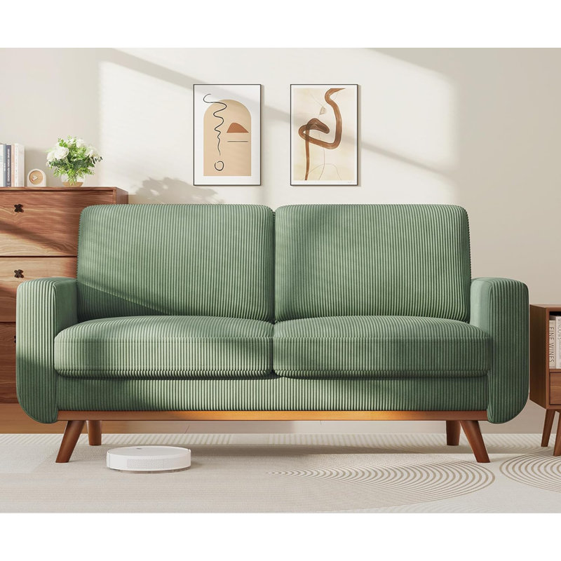 Norelia 68 "Square Arm Corduroy Sofa Solid Wood Frame with Pocket Spring Cushion