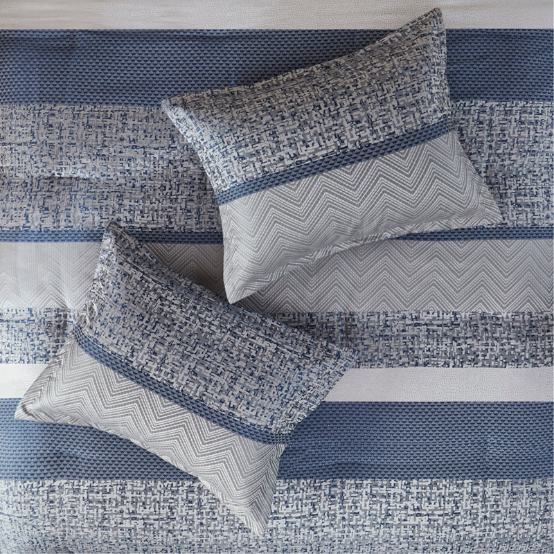 Ensemble d'édredon 7 pièces jacquard bleu marine, Grand édredon et 6 pièces supplémentaires