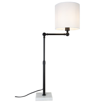 Lampe de travail industrielle moderne avec base en marbre naturel et abat-jour en lin