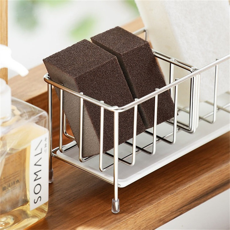 Stainless Steel Sink Caddy Rack With Sponge Holder - No Drilling Required For Kitchen Countertops