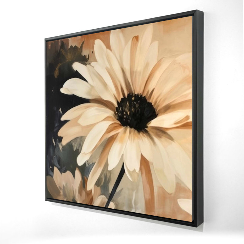 Toile délicate marguerite - cadre floral noir contemporain, H 25,25 po x l 25,25 po