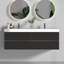 Meuble-lavabo 60 po avec lavabo à surface solide brillante et tiroirs souples, meuble-lavabo mural flottant, lavabo une pièce brillant, pré-assemblé