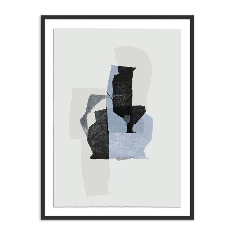 Monoprint 2 (Color Edit) Painting by Fox Studios, Light Smoke Gray, Clear Acrylic Shadow Box, 32" H x 24" W x 2" D