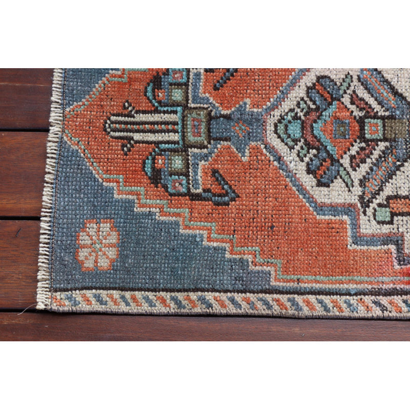 Handwoven Turkish Rug With Bohemian Style in Vibrant Orange Accent Perfect for Enhancing Your Space With Its Unique Vintage Anatolian Motifs