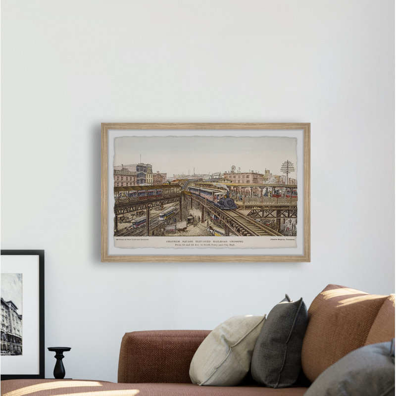 Train in the City - Reproduction de photo sur papier encadrée, H 24 po x l 36 po x 1,5 po