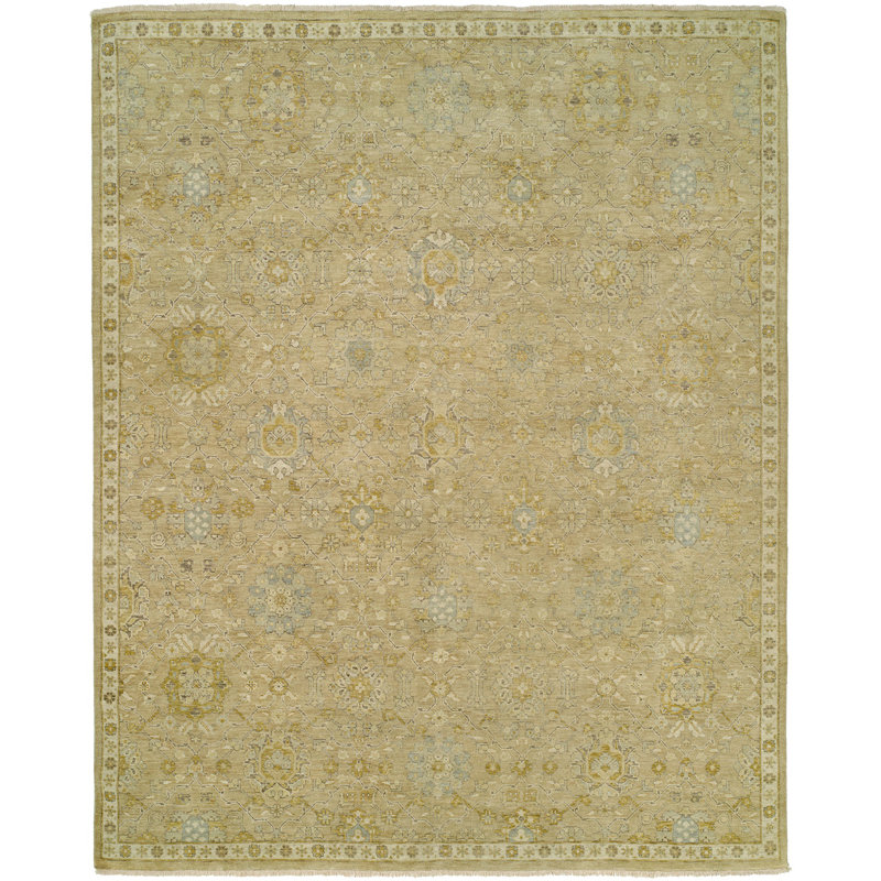 Wool Floral Area Rug in Beige, Rectangle 12' x 15'