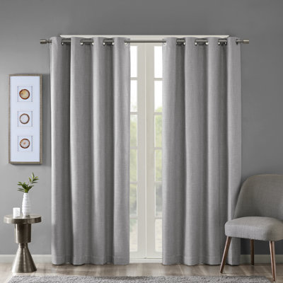 Maya Dusty Seafoam Printed Heathered Blackout Grommet Top Single 50x84" Curtain Panel