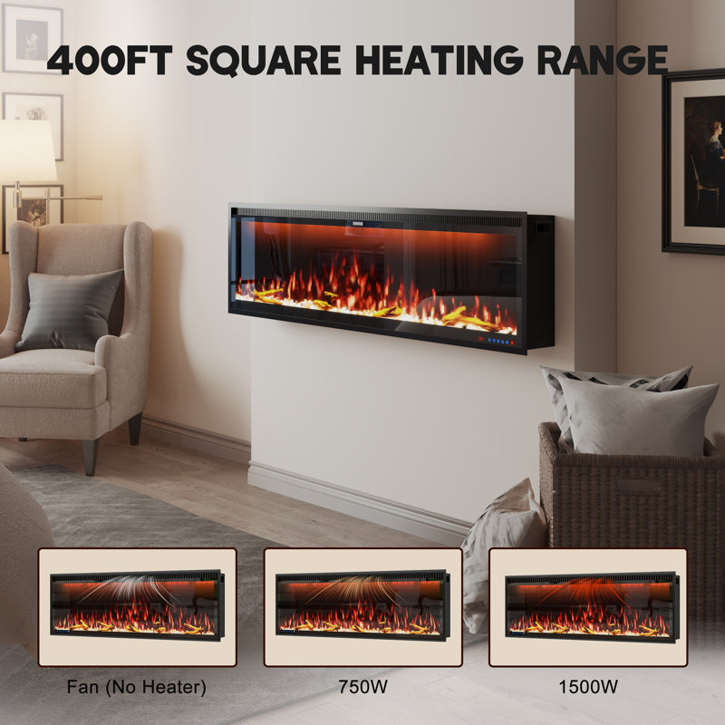 Wall Mounted/Recessed-In Electric Fireplace With Smart WIFI, 17" H x 60" W x 6.3" D