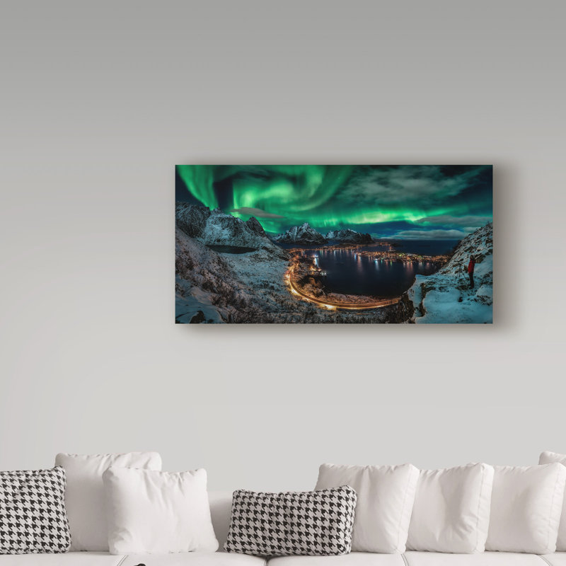 « chasse aux lumières northern lights », reproduction de photo sur toile tendue, H 10 po x l 19 po x P 2 po