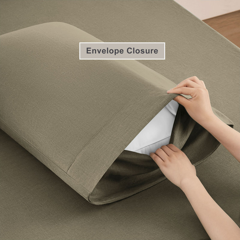 TOSMO Pure Linen Sheets, Taupe, Full Sheet Set with 2 Pillowcases