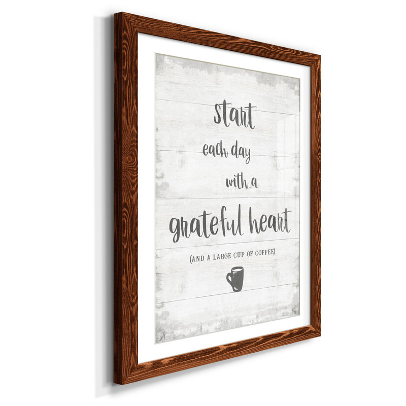 «Grateful Coffee», reproduction d'art textuel sur papier encadré, H 37,5 po x l 27,5 po x P 1,5 po, Érable