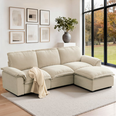 103" Chenille Upholstered Cloud Sofa Modular Sectional Couch 4-Seater L-Shaped Comfy Sofa with Ottoman for Living Room 