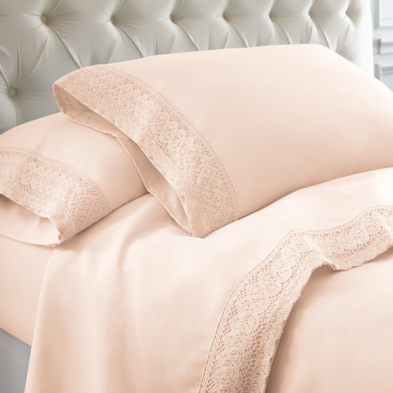 Blush Full Microfiber Sheet Set with Crochet Lace Trim