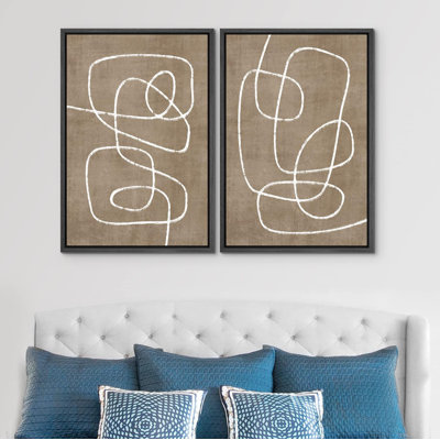 Linear Geometry " Geometric Mid-Century Spiral Collage " 2 - Pieces