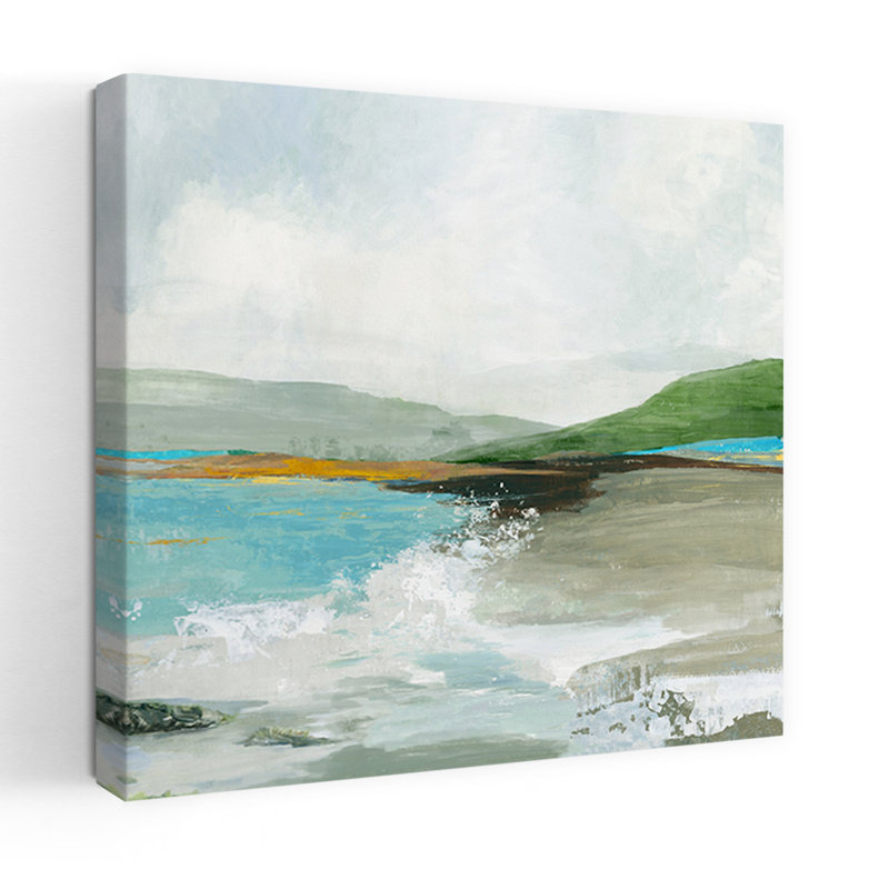 «Coastal Serenity With Green Hills», art mural côtier, H 36 po x l 36 po