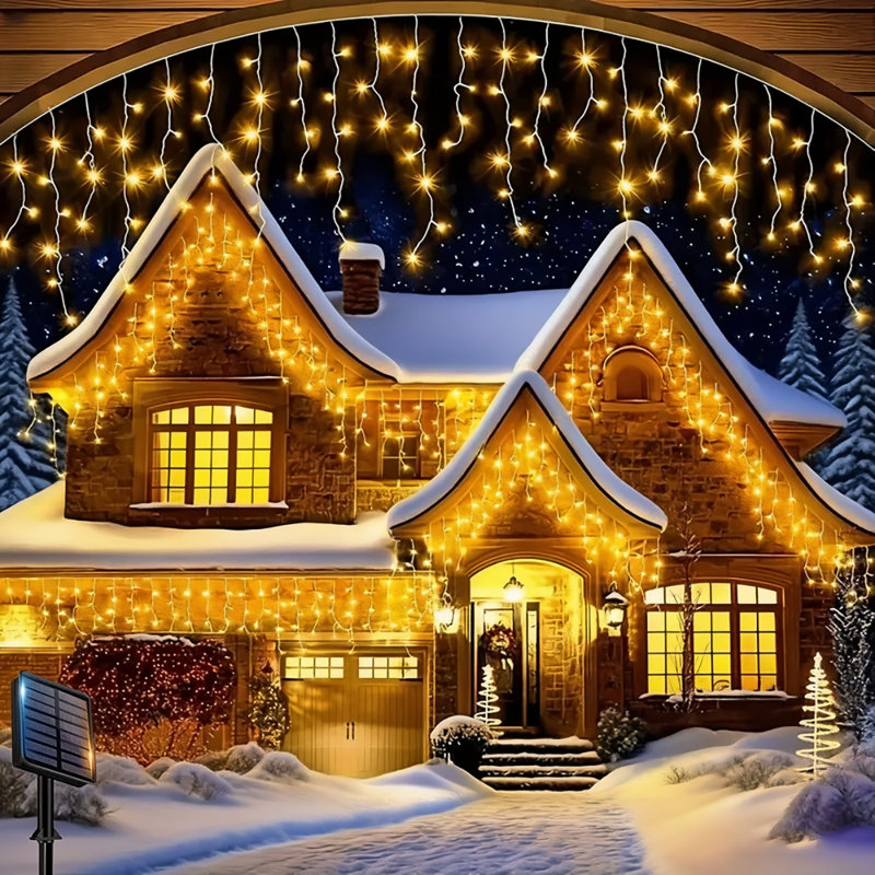 3000cm LED Solar Powered 1200 - Bulb Cord String Light, Yellow