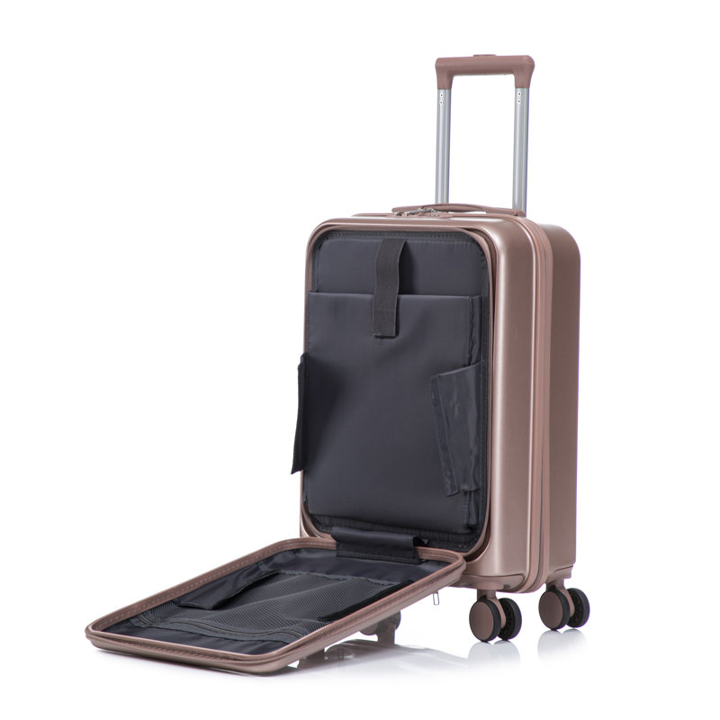 Ensemble de valises rigides en ABS 2 pièces Champagne avec étui à cosmétiques 14 po et porte-bagages 20 po