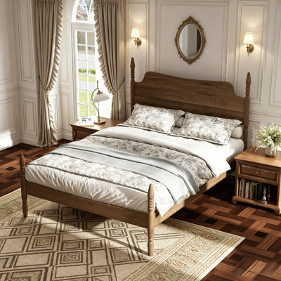 Queen Size Platform Bed Frame with Under Storage, Solid Wood Bed Frame with Headboard and Wood Slat Support for Farmhouse Vintage-Inspired Bedroom