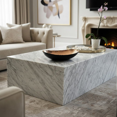 Genuine Marble Block Coffee Table - Carrara Marble
